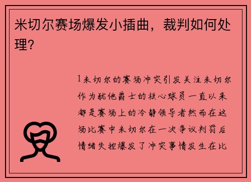 米切尔赛场爆发小插曲，裁判如何处理？