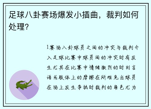 足球八卦赛场爆发小插曲，裁判如何处理？